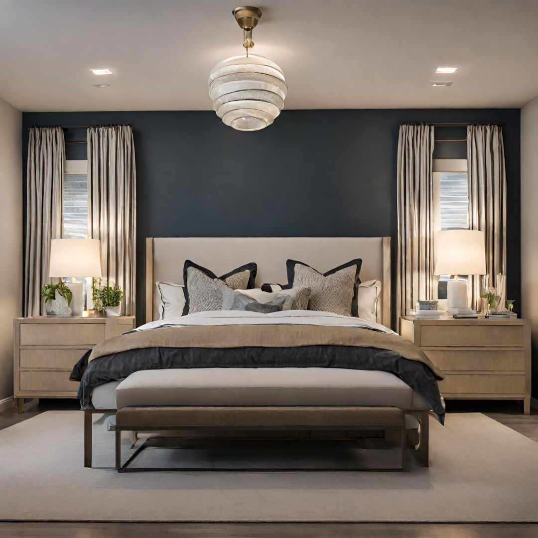 Master Bedroom With Blue Accent Wall