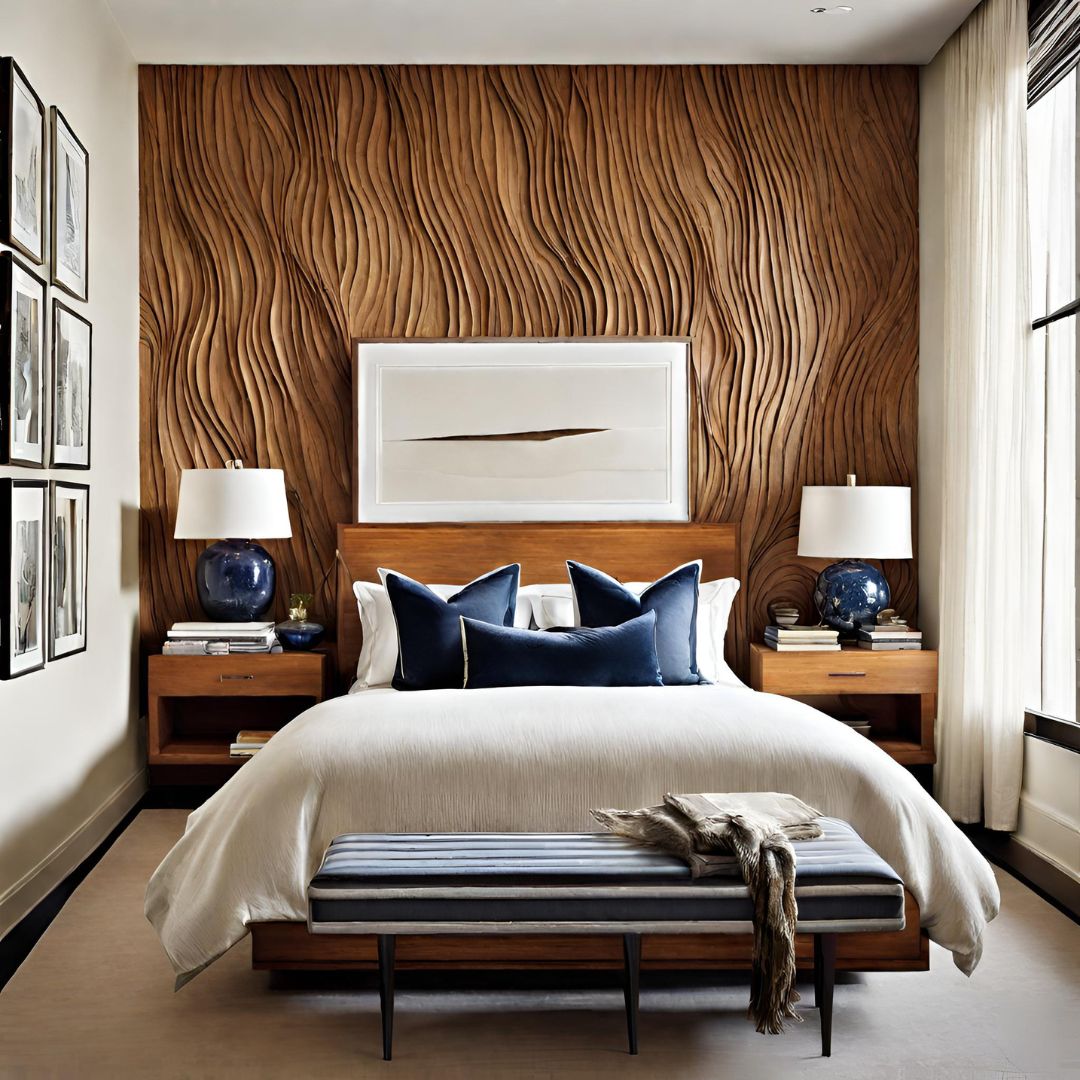 Interior Master Bedroom Accent Wall With Wood Textures