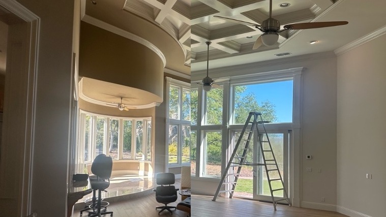 a before-and-after image of an interior house painting project for a custom home