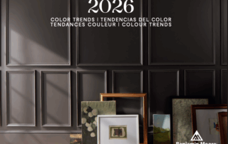 Benjamin Moore Color of the Year Silhouette AF-655 — a rich, smoky charcoal paint color with plum and brown undertones, perfect for creating a sophisticated and modern look in Roseville, CA homes. The image shows a living room wall painted in Silhouette AF-655, accented by warm neutral furnishings and soft lighting to highlight the color’s depth and elegance. Interior painting inspiration by TRICO PAINTING, Roseville, California.
