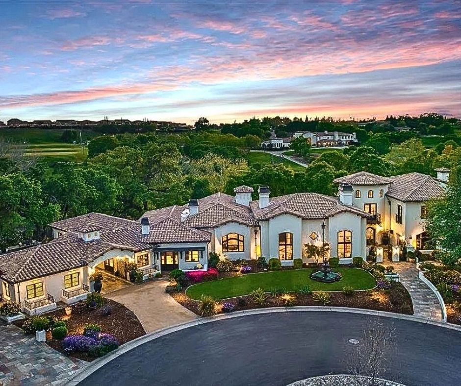 Luxury exterior painting of an 8,500 square foot custom home in Lincoln, CA with a freshly painted stucco finish.