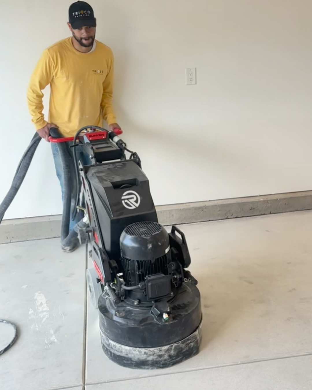 Mechanical diamond grinding prep for garage floor coating in Roseville, CA
