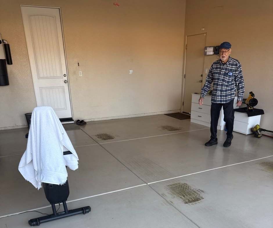 Roseville garage floor epoxy coating failure caused by moisture vapor transmission and hot tire exposure after several years.